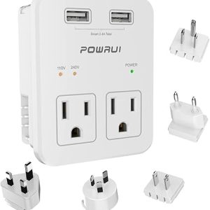 Travel Essentials European Plug Adapter - International Power Plug with 2 USB Ports & 2 US Outlets, Plug for Europe, UK, China, Australia, Japan, Fit for Laptop, Cell Phones (Not Voltage Converter)