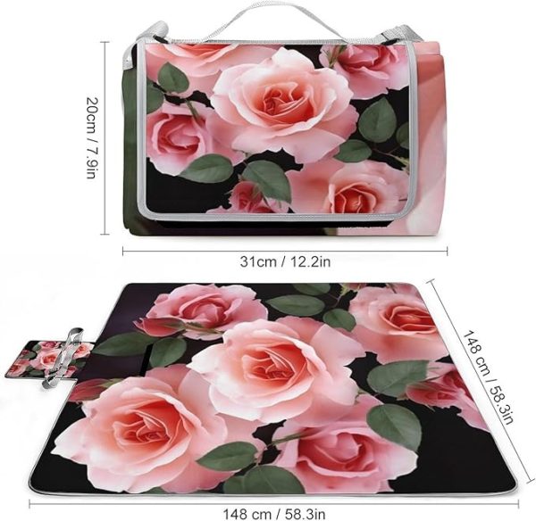 Outdoor Picnic Blanket Blossoming Rose Flowers Beach Blanket 58.3x58.3 Inches Waterproof Picnic Mat Foldable Camping Blanket Portable Travel Blanket for Camping, Park, Grass - Image 3