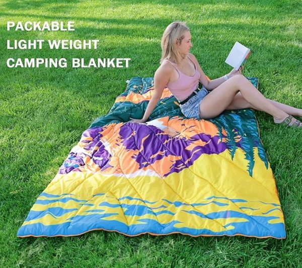 Camping Blanket, Puffy Waterproof Travel Blanket, Warm Cozy Picnic Blanket, for Outdoors, Travel, and Mountain.(Mountain, 78" x 56") - Image 4
