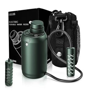 Green Color BK2000 Extra Pre-Filter Version Electric Portable Camping Water Filter Dual 0.01 Micron Water Filtration System for Outdoor Backpacking, Survival, Emergency