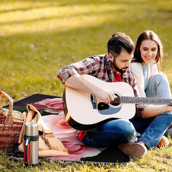 Outdoor Picnic Blanket Blossoming Rose Flowers Beach Blanket 58.3x58.3 Inches Waterproof Picnic Mat Foldable Camping Blanket Portable Travel Blanket for Camping, Park, Grass - Image 2